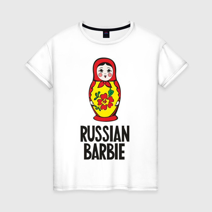 Футболка с принтом Russian Barbie для женщины, вид спереди №1. Цвет основы: белый