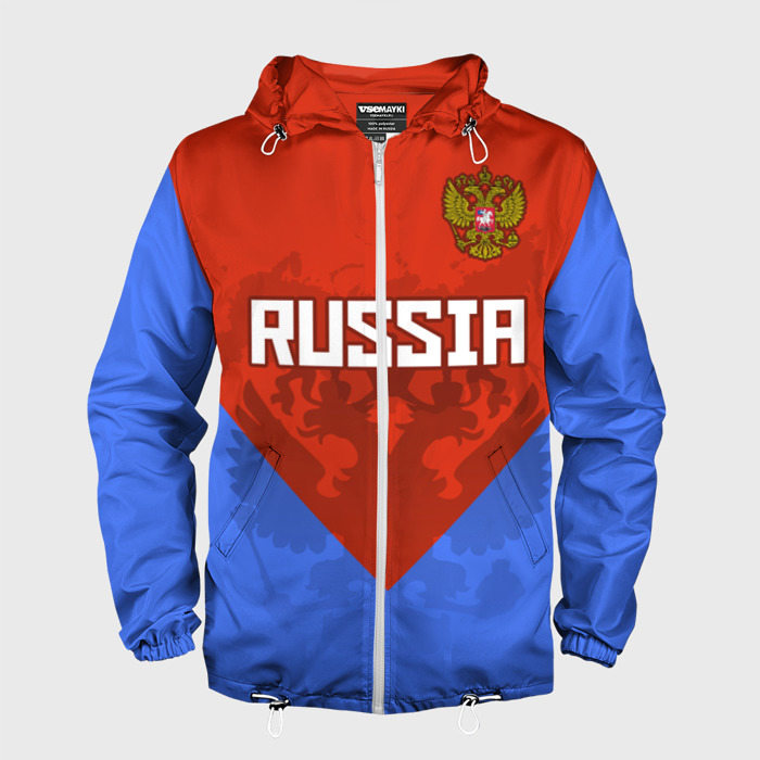 Ветровка с принтом Russia для мужчины, вид спереди №1. Цвет основы: белый