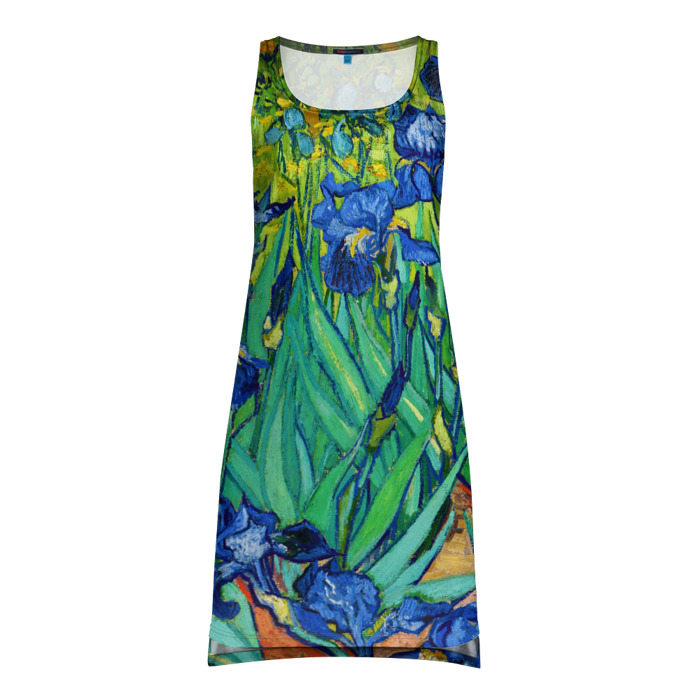 Платье-майка с принтом Ирисы Ван Гога для любого человека, вид спереди №1. Цвет основы: белый