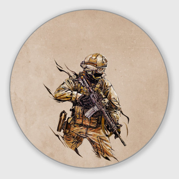 Коврик с принтом Военный для любого человека, вид спереди №1. Цвет основы: белый