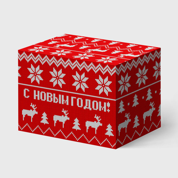 Коробка с принтом Новогодняя коробка для кружки упаковочная для любого человека, вид спереди №1. Цвет основы: красный