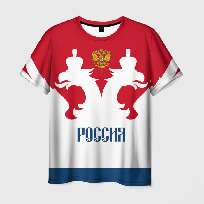 Футболка с принтом Russia Team арт для мужчины, вид спереди №1. Цвет основы: белый