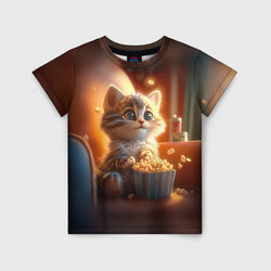 Котик с попкорном – Детская футболка 3D с принтом купить со скидкой в -44%