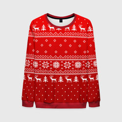 Красный свитер с оленями – Мужской свитшот 3D с принтом купить со скидкой в -35%