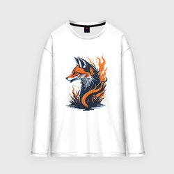 Burning fox – Женский лонгслив oversize хлопок с принтом купить