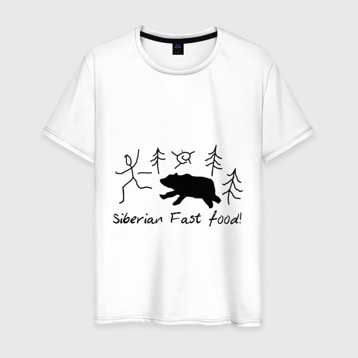 Мужская футболка из хлопка с принтом Siberian Fast Food, вид спереди №1