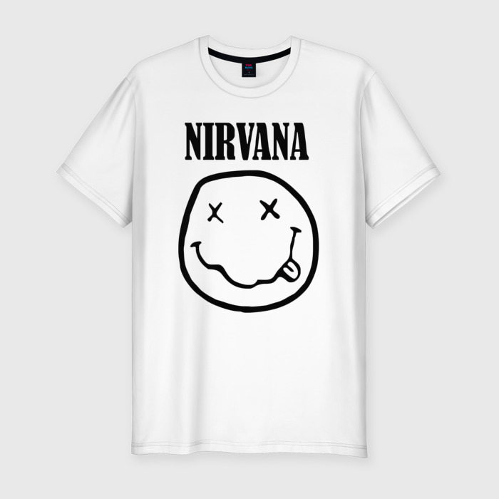 Мужская приталенная футболка из хлопка с принтом Nirvana, вид спереди №1