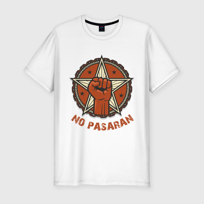 Мужская приталенная футболка из хлопка с принтом No Pasaran, вид спереди №1