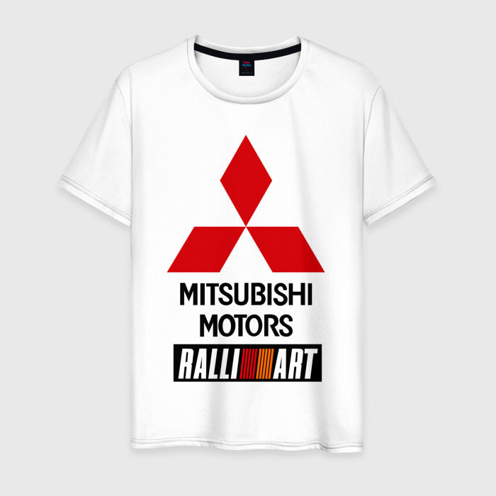 Мужская футболка из хлопка с принтом Mitsubishi ralli art, вид спереди №1