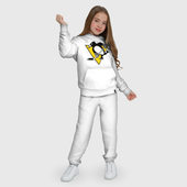 Костюм с принтом Pittsburgh Penguins для ребенка, вид на модели спереди №4. Цвет основы: белый