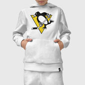 Костюм с принтом Pittsburgh Penguins для ребенка, вид на модели спереди №3. Цвет основы: белый