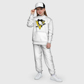 Костюм с принтом Pittsburgh Penguins для ребенка, вид на модели спереди №5. Цвет основы: белый