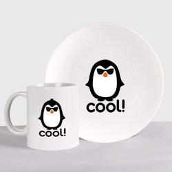 Стильный клевый крутой пингвин – Набор: тарелка + кружка с принтом купить