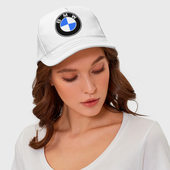 Бейсболка с принтом Logo BMW для любого человека, и мужчины, и женщины, вид спереди №4. Цвет основы: белый