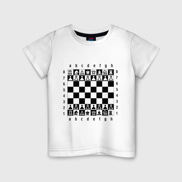 Детская футболка из хлопка с принтом Шахматная достка, вид спереди №1