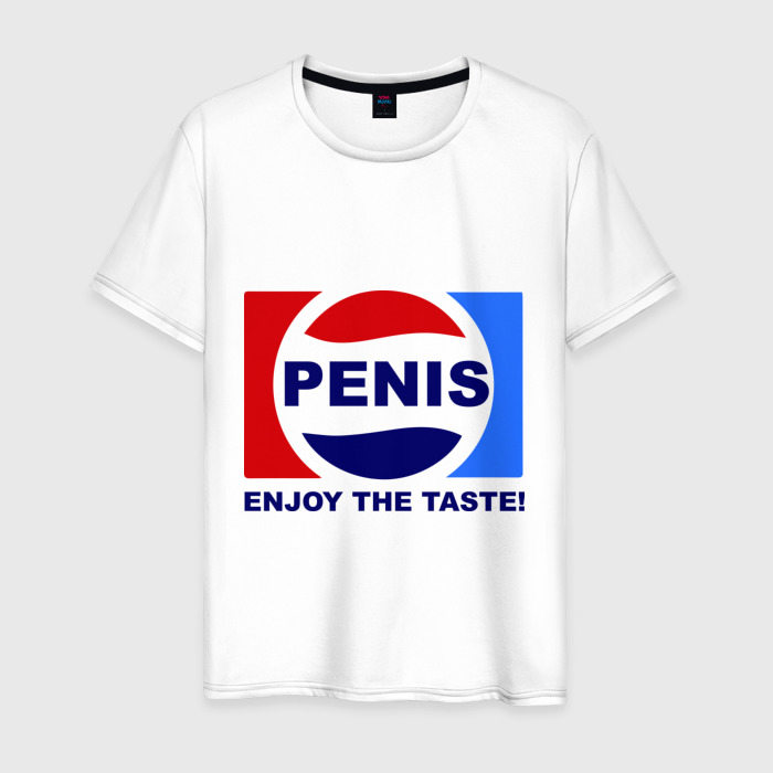 Мужская футболка из хлопка с принтом Penis — enjoy the taste, вид спереди №1