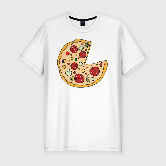 Мужская приталенная футболка из хлопка с принтом Пицца парная, вид спереди №1
