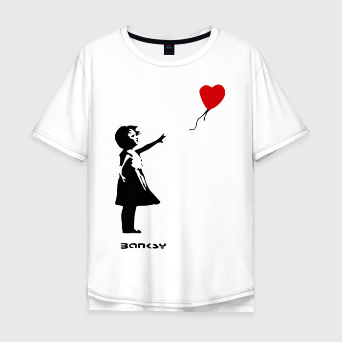 Мужская футболка из хлопка Oversize с принтом Девочка с шариком-сердечком, вид спереди №1