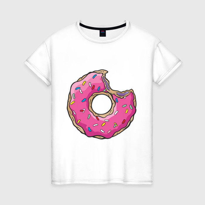 Женская футболка из хлопка с принтом Пончик Гомера, вид спереди №1
