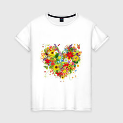 Сердце из полевых цветов – Женская футболка хлопок с принтом купить со скидкой в -20%