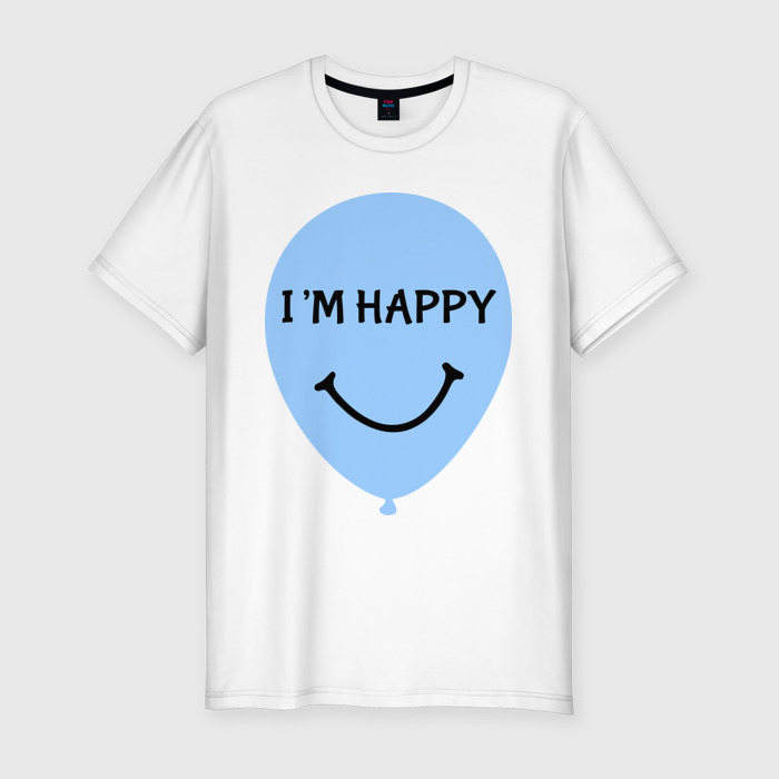 Мужская приталенная футболка из хлопка с принтом Я счастлив парная, вид спереди №1
