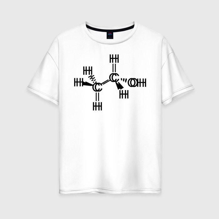 Женская футболка из хлопка оверсайз с принтом Химическая формула спирт, вид спереди №1
