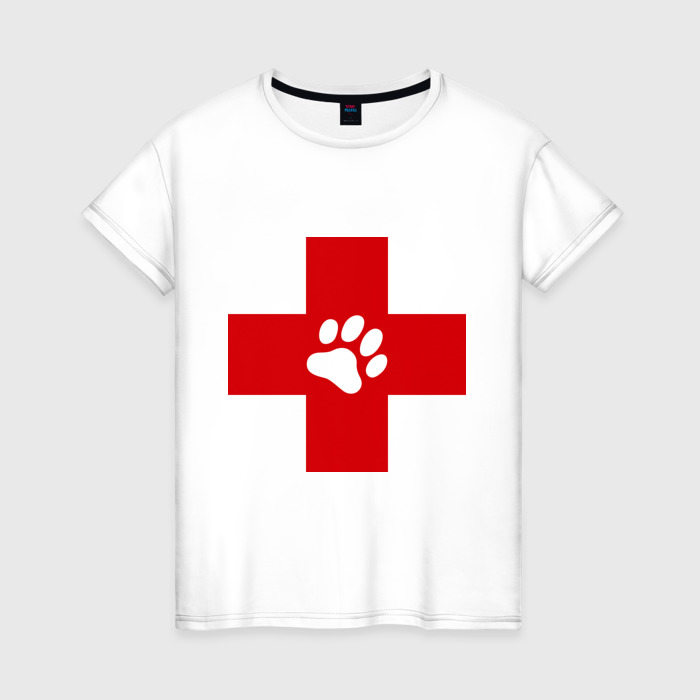 Женская футболка из хлопка с принтом Ветеринар, вид спереди №1