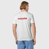 Футболка с принтом Russia для мужчины, вид на модели сзади №2. Цвет основы: белый