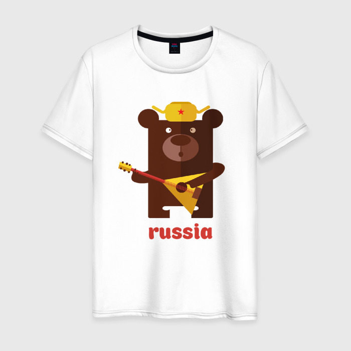 Мужская футболка из хлопка с принтом Russia, вид спереди №1
