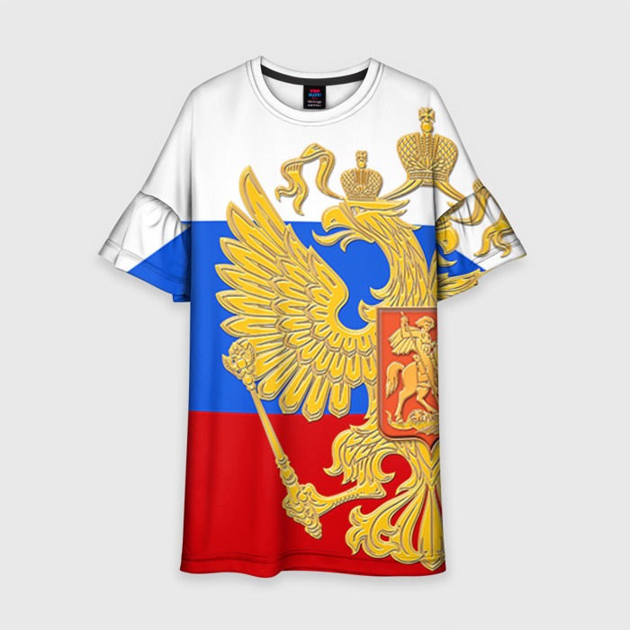 Детское платье с принтом Флаг и герб РФ, вид спереди №1