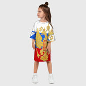 Платье с принтом Флаг и герб РФ для ребенка, вид на модели спереди №2. Цвет основы: белый