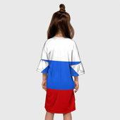 Платье с принтом Флаг и герб РФ для ребенка, вид на модели сзади №2. Цвет основы: белый