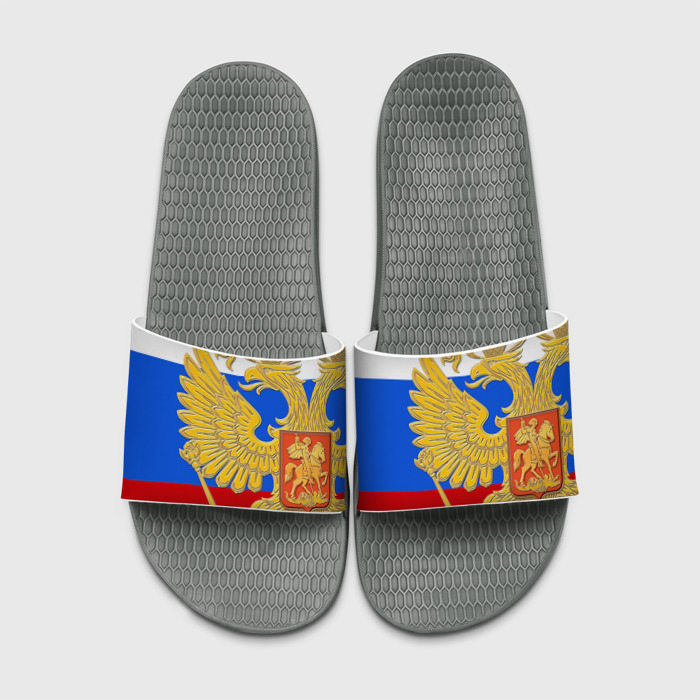 Шлепанцы с принтом Флаг и герб РФ, вид спереди №1