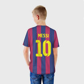 Футболка с принтом Messi для ребенка, вид на модели сзади №2. Цвет основы: белый