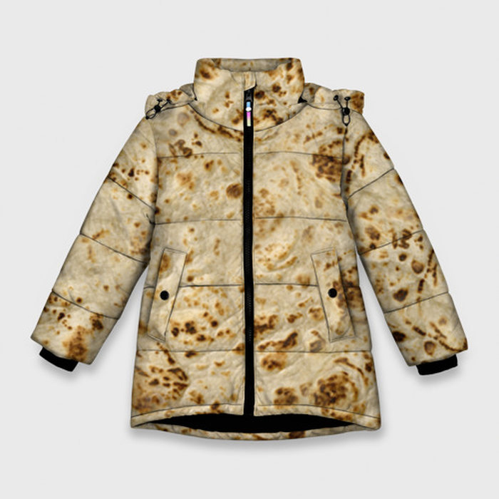 Зимняя куртка для девочек с принтом Лаваш, вид спереди №1