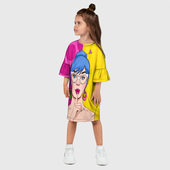 Платье с принтом POP art для ребенка, вид на модели спереди №2. Цвет основы: белый