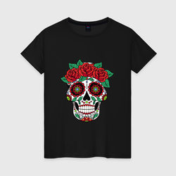 Мексиканский череп для нее – Женская футболка хлопок с принтом купить со скидкой в -20%