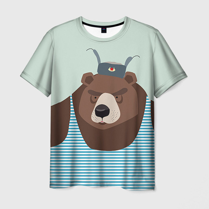 Мужская футболка с принтом Русский медведь, вид спереди №1