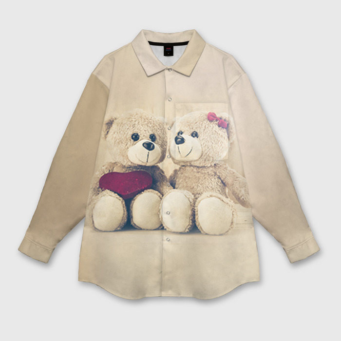 Женская рубашка оверсайз с принтом Lovely bears, вид спереди №1