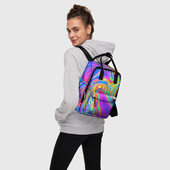 Рюкзак с принтом Цветные разводы для женщины, вид на модели спереди №3. Цвет основы: белый