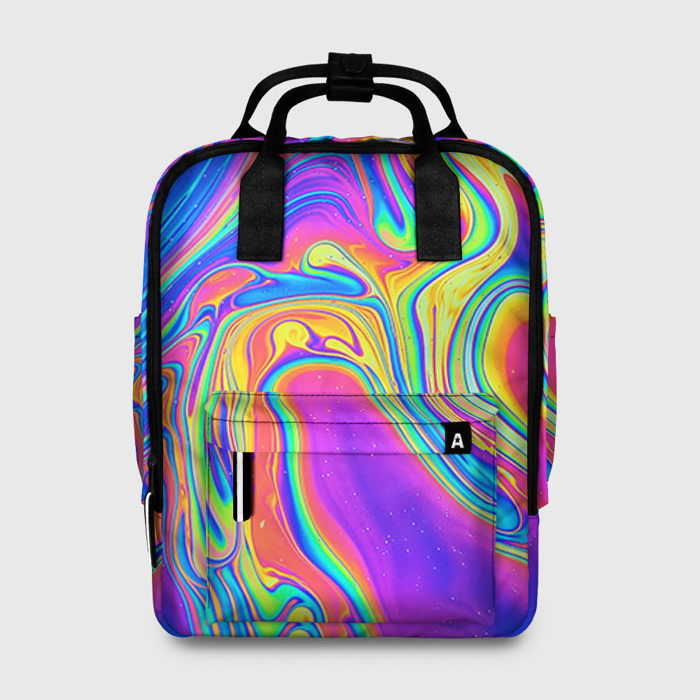Женский рюкзак с принтом Цветные разводы, вид спереди №1