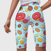 Велосипедки с принтом Пончики Пончики для женщины, вид на модели сзади №2. Цвет основы: белый