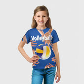Футболка с принтом Волейбол 24 для ребенка, вид на модели спереди №3. Цвет основы: белый