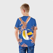 Футболка с принтом Волейбол 24 для ребенка, вид на модели сзади №2. Цвет основы: белый
