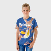Футболка с принтом Волейбол 24 для ребенка, вид на модели спереди №2. Цвет основы: белый