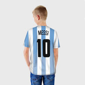 Футболка с принтом Месси — сборная Аргентины для ребенка, вид на модели сзади №2. Цвет основы: белый