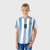 Футболка с принтом Месси — сборная Аргентины для ребенка, вид на модели спереди №2. Цвет основы: белый