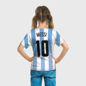 Футболка с принтом Месси — сборная Аргентины для ребенка, вид на модели сзади №3. Цвет основы: белый