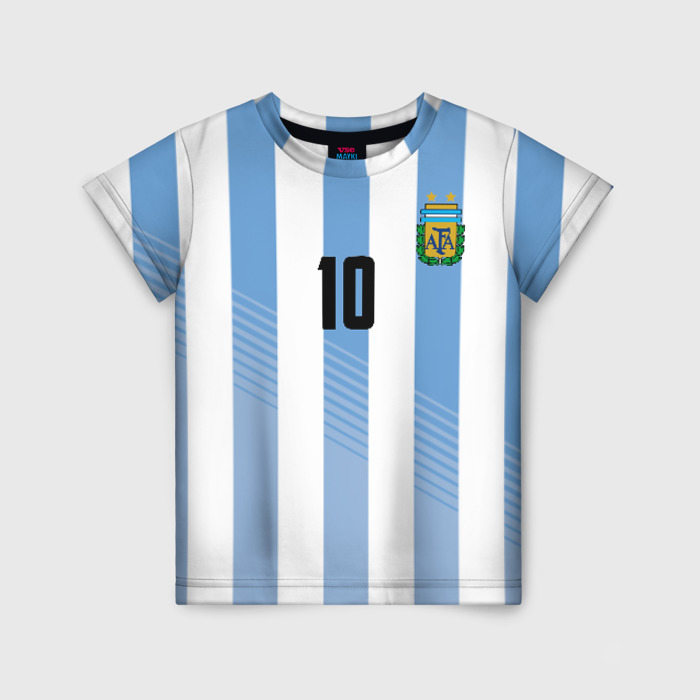 Детская футболка с принтом Месси — сборная Аргентины, вид спереди №1