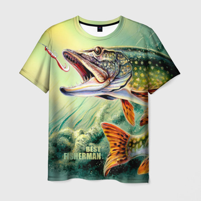 Мужская футболка с принтом Лучший рыбак, вид спереди №1